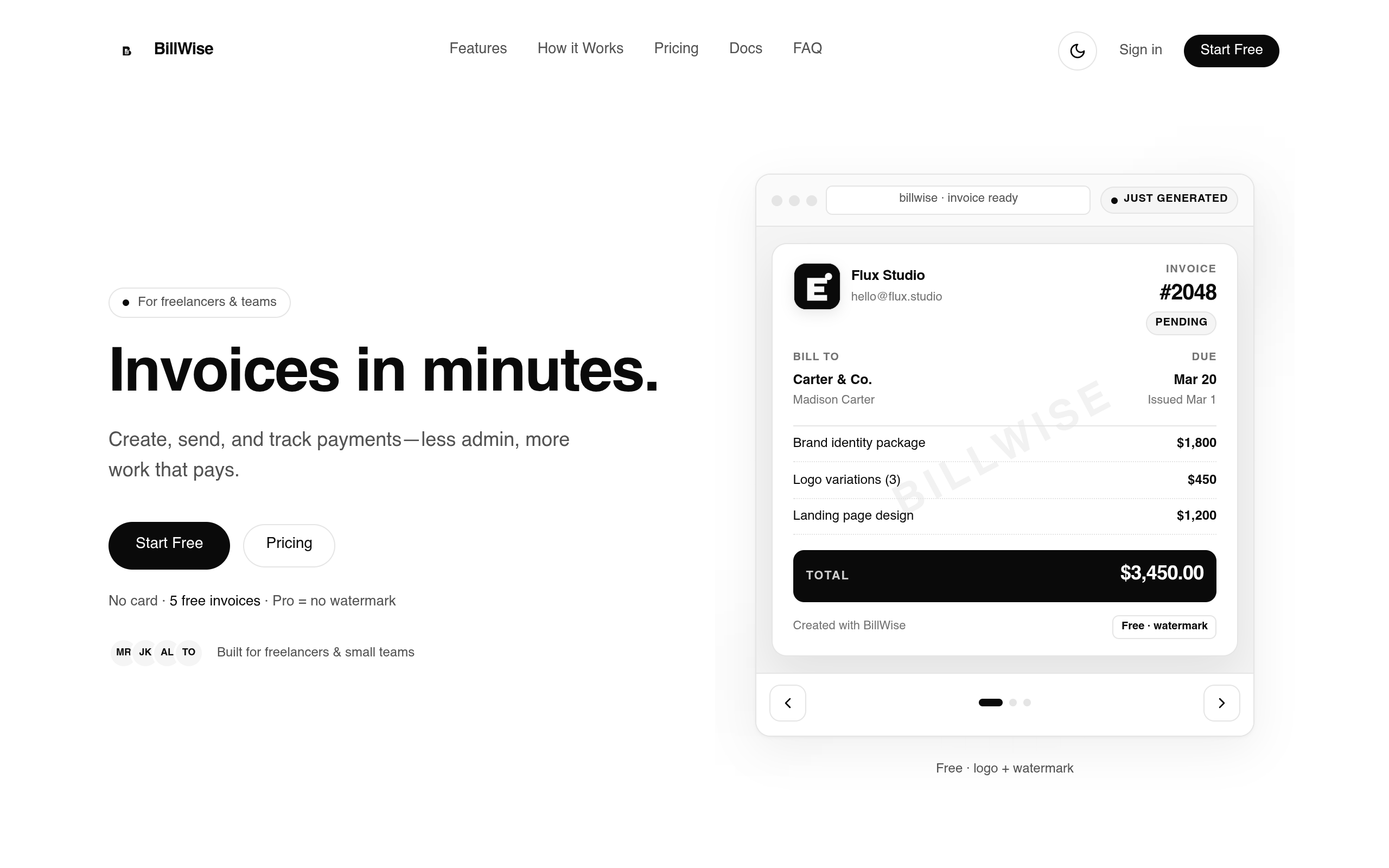 BillWise live site screenshot